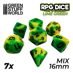 Dés RPG - Mix 16mm x7 - Lime Green