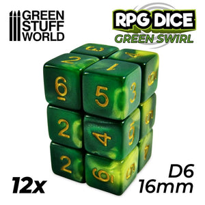Dés RPG - 16mm x 12 - Green Swirl
