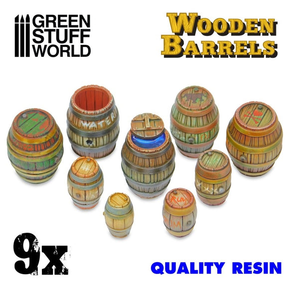 Set en résine - 9x Barils en bois
