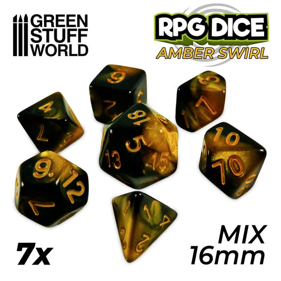 Dés RPG - Mix 16mm x7 - Amber Swirl